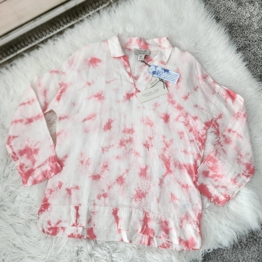 Rachel Zoe 100% Linen Tie dye pullover shirt size small. New.